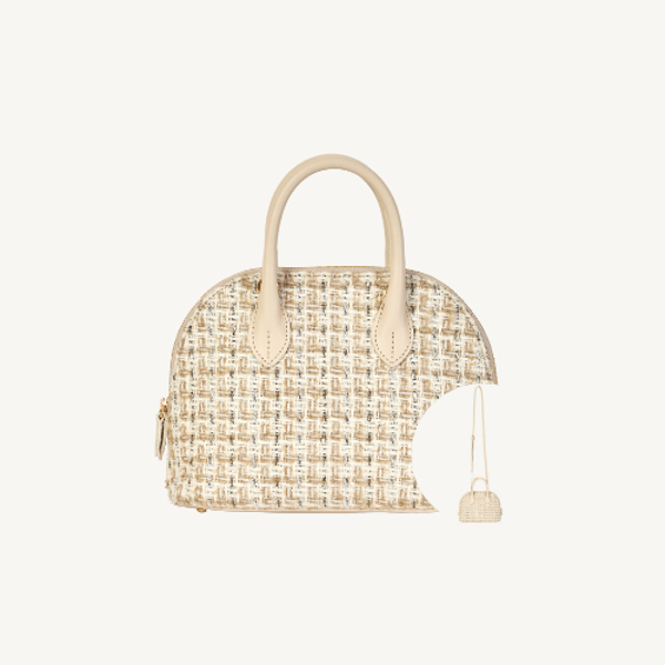 Tweed Halfmoon Bag_Macadamia