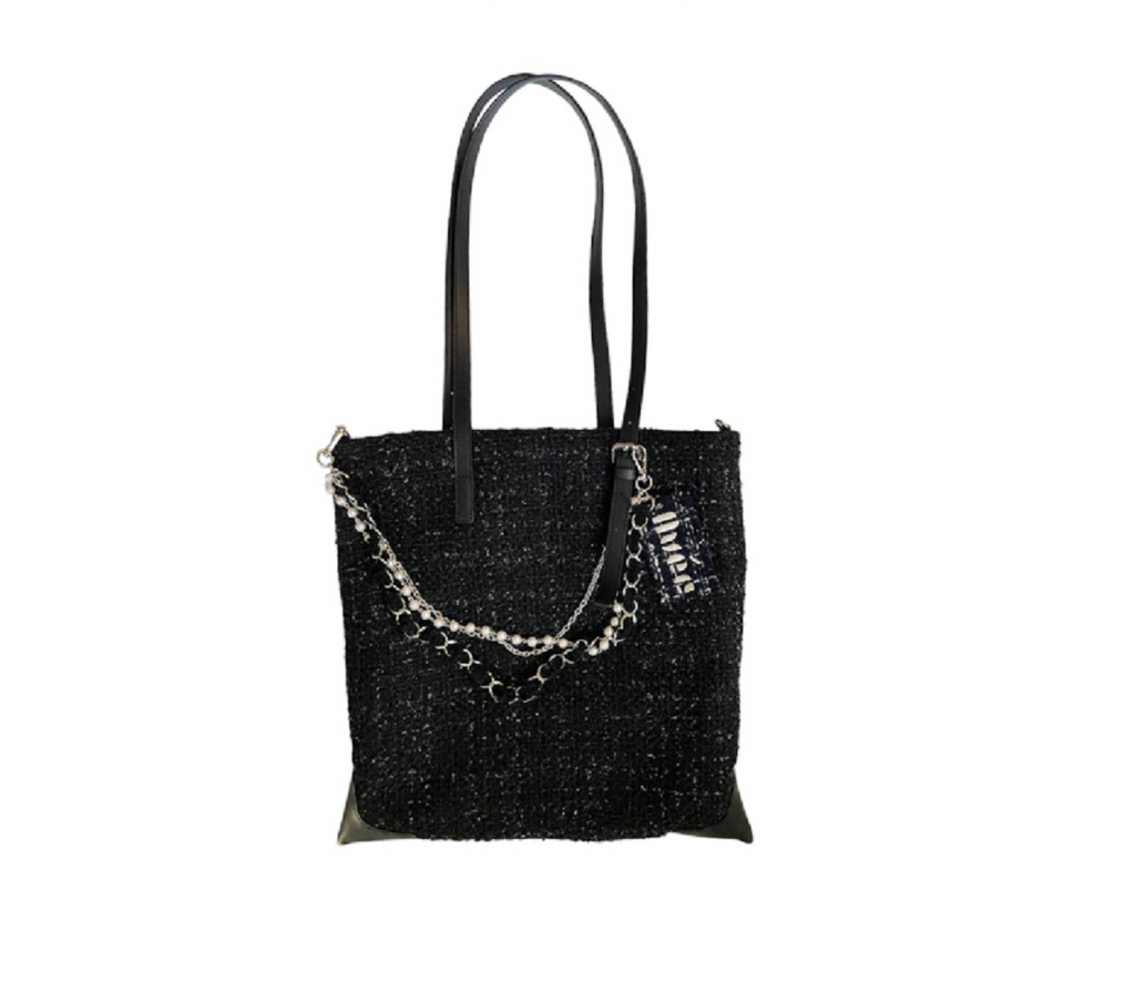 Tweed Square Shine Black + Tweed Chain, Tweed Logo Tag