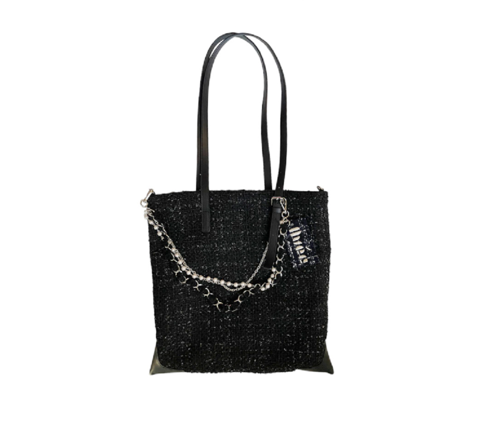 Tweed Square Shine Black + Tweed Chain, Tweed Logo Tag