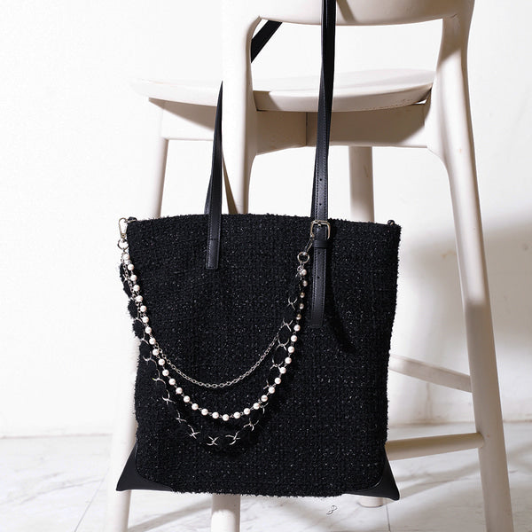 Tweed Square Shine Black + Tweed Chain, Tweed Logo Tag