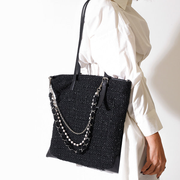 Tweed Square Shine Black + Tweed Chain, Tweed Logo Tag